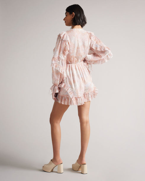 IRVETE-Trousers-Ideal for sunny walks along the river or enjoying a pub lunch, IRVETE is as easy to throw on as it is captivating. Finished with ruffles, this romper is a must-have for your summer wardrobe. Ted Baker womenswear collection Romper Soft ruffle detail Fully lined Our model is 5'9" / 1.75m and wears a Ted size 1- Ted Baker Romania